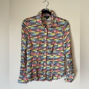 Worth New York Multicolor Geometric Silk Button-Up Shirt, Sz S